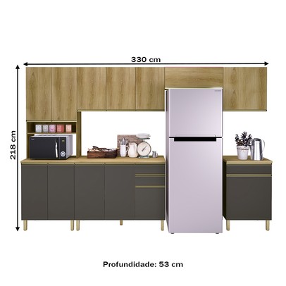 Cozinha Completa Dinamarca 13 Portas 3 Gavetas Castani/Chumbo - Indekes