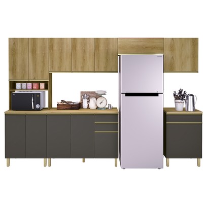 Cozinha Completa Dinamarca 13 Portas 3 Gavetas Castani/Chumbo - Indekes