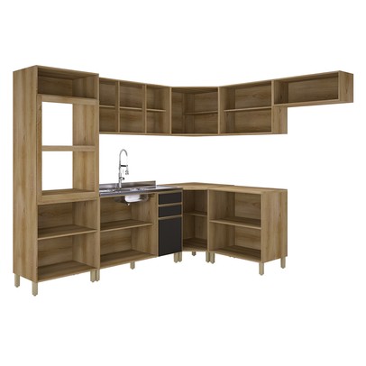 Cozinha Completa Dinamarca 16 Portas 2 Gavetas 6123.139 Castani/Chumbo - Indékes