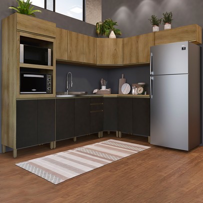 Cozinha Completa Dinamarca 16 Portas 2 Gavetas 6123.139 Castani/Chumbo - Indékes