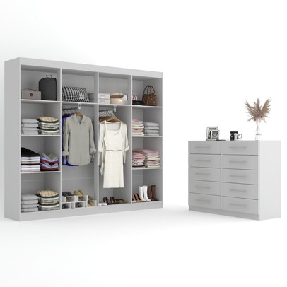 Quarto de Casal Ele e Ela Guarda-Roupa 8 Portas e 8 Prateleiras Cômoda 10 Gavetas Branco - Panorama Móveis