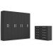 Quarto de Casal Ele e Ela Guarda-Roupa 8 Portas e 8 Prateleiras Cômoda 10 Gavetas Preto - Panorama Móveis