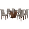 Mesa de Jantar 6 Lugares Vitória com Vidro Chocolate/Linho Cinza - Cel Móveis
