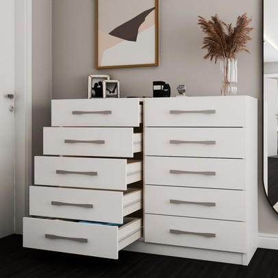 Guarda-Roupa Casal Ele e Ela 8 Portas 8 Prateleiras e Cômoda 10 Gavetas Branco - Panorama Móveis