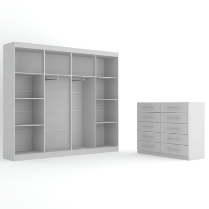 Quarto de Casal Ele e Ela Closet 8 Prateleiras Cômoda 10 Gavetas Branco - Panorama Móveis