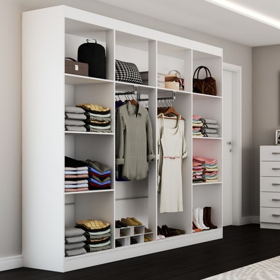 Quarto de Casal Ele e Ela Closet 8 Prateleiras Cômoda 10 Gavetas Branco - Panorama Móveis