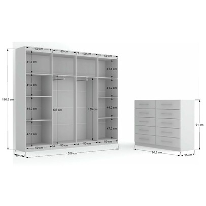 Quarto de Casal Ele e Ela Closet 8 Prateleiras Cômoda 10 Gavetas Branco - Panorama Móveis