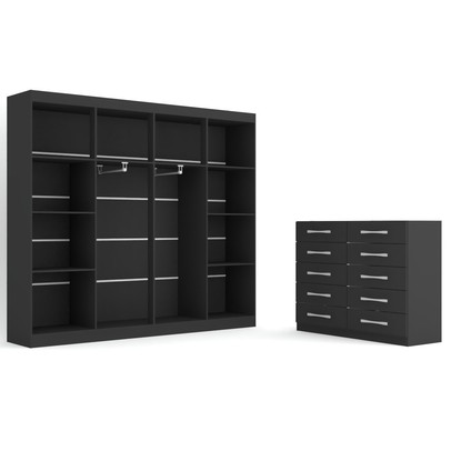 Quarto de Casal Ele e Ela Closet 8 Prateleiras Cômoda 10 Gavetas Preto - Panorama Móveis
