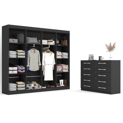 Quarto de Casal Ele e Ela Closet 8 Prateleiras Cômoda 10 Gavetas Preto - Panorama Móveis