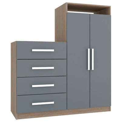 Cômoda Paris 2 Portas 4 Gavetas Carvalho/Cinza - Panorama Móveis