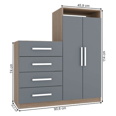 Cômoda Paris 2 Portas 4 Gavetas Carvalho/Cinza - Panorama Móveis