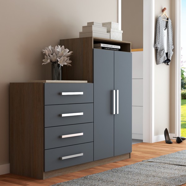Cômoda Paris 2 Portas 4 Gavetas Carvalho/Cinza - Panorama Móveis