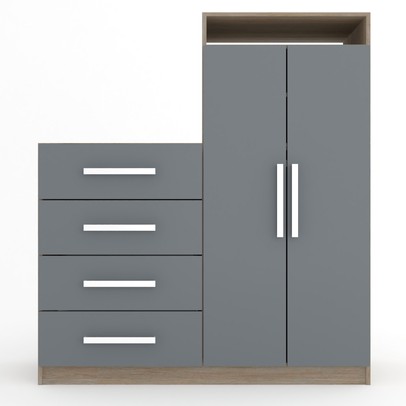 Cômoda Paris 2 Portas 4 Gavetas Carvalho/Cinza - Panorama Móveis