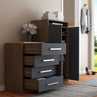 Cômoda Paris 2 Portas 4 Gavetas Carvalho/Cinza - Panorama Móveis