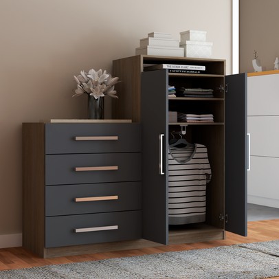 Cômoda Paris 2 Portas 4 Gavetas Carvalho/Cinza - Panorama Móveis