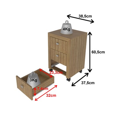 Gaveteiro com Rodízios3 Gavetas Amendoa Me4108 - Tecno Mobili