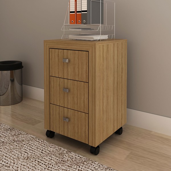 Gaveteiro com Rodízios3 Gavetas Amendoa Me4108 - Tecno Mobili