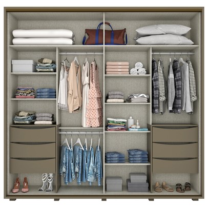 Guarda-Roupa Casal Havaí com Espelho 2 Portas 6 Gavetas Duna/Off White - Henn
