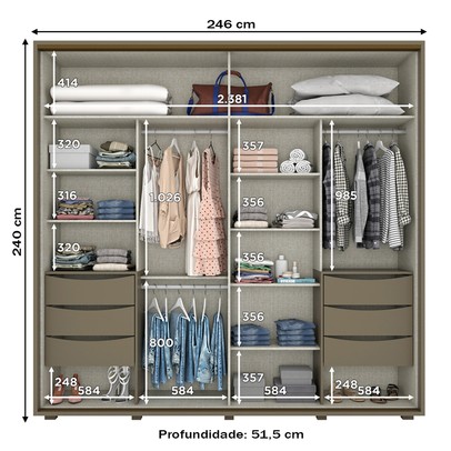 Guarda-Roupa Casal Havaí com Espelho 2 Portas 6 Gavetas Duna/Off White - Henn