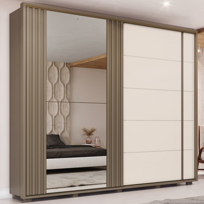 Guarda-Roupa Casal Havaí com Espelho 2 Portas 6 Gavetas Duna/Off White - Henn