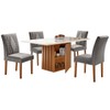 Mesa de Jantar 4 Lugares Elis com Vidro Cinamomo/Off White/Suede Cinza - Cel Móveis