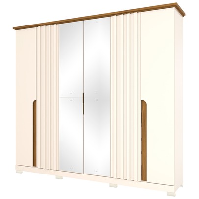 Guarda-Roupa Casal Napoli com Espelho 6 Portas 6 Gavetas Off White/Nature - Henn