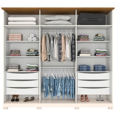 Guarda-Roupa Casal Napoli com Espelho 6 Portas 6 Gavetas Off White/Nature - Henn