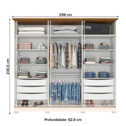 Guarda-Roupa Casal Napoli com Espelho 6 Portas 6 Gavetas Off White/Nature - Henn