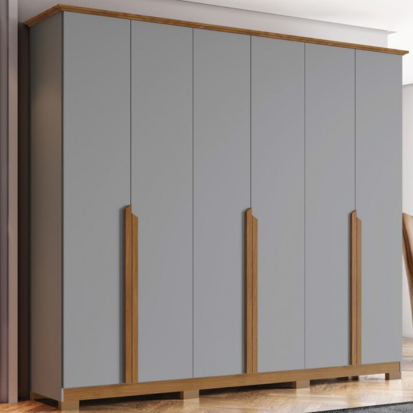 Guarda-Roupa Casal Andréas 6 Portas 6 Gavetas Cinza/Nature - Henn
