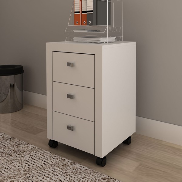 Gaveteiro com Rodízios 3 Gavetas Branco Me4108 - Tecno Mobili