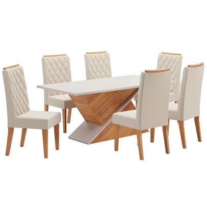 Mesa de Jantar 6 Lugares Poliana Mel/Blonde/Nude - Panorama Móveis