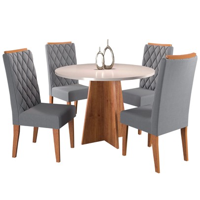 Mesa de Jantar 4 Lugares Disney Mel/Blonde/Veludo Cinza - Panorama Móveis