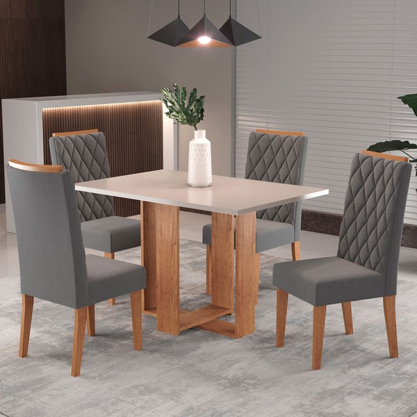 Mesa de Jantar 4 Lugares Nova York Mel/Blonde/Veludo Cinza - Panorama Móveis