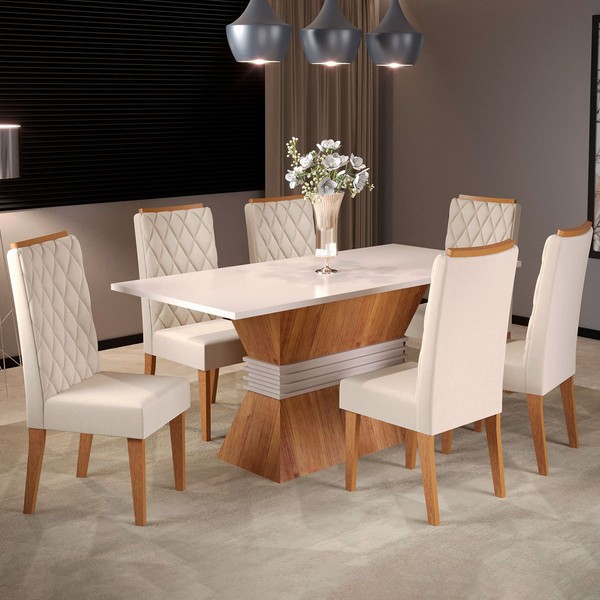 Mesa de Jantar 6 Lugares Las Vegas Mel/Blonde/Nude - Panorama Móveis