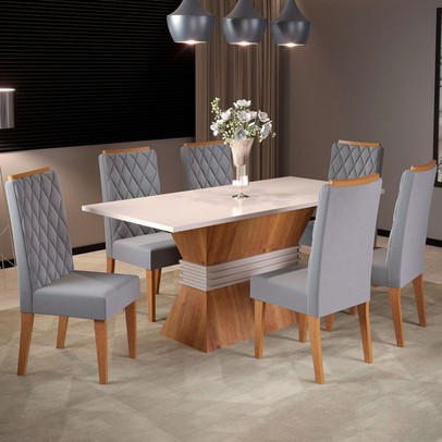 Mesa de Jantar 6 Lugares Las Vegas Mel/Blonde/Veludo Cinza - Panorama Móveis