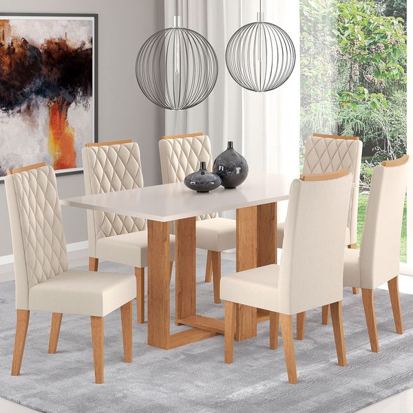 Mesa de Jantar 6 Lugares San Diego Mel/Blonde/Nude - Panorama Móveis