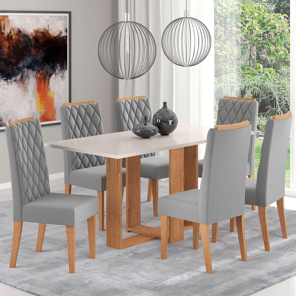 Mesa de Jantar 6 Lugares San Diego Mel/Blonde/Veludo Cinza - Panorama Móveis