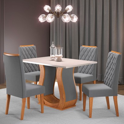 Mesa de Jantar 4 Lugares Los Angeles Mel/Blonde/Veludo Cinza - Panorama Móveis