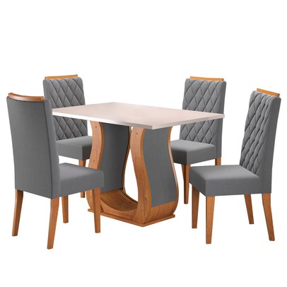Mesa de Jantar 4 Lugares Los Angeles Mel/Blonde/Veludo Cinza - Panorama Móveis