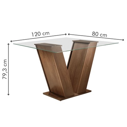 Mesa de Jantar 4 Lugares Classic/Vitória com Vidro Chocolate/Linho Cinza - Cel Móveis