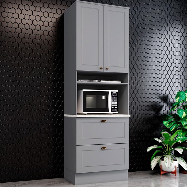 Torre Quente Americana 2 Portas 2 Gavetas 100% Mdf C350 Cinza/Calcare - Henn