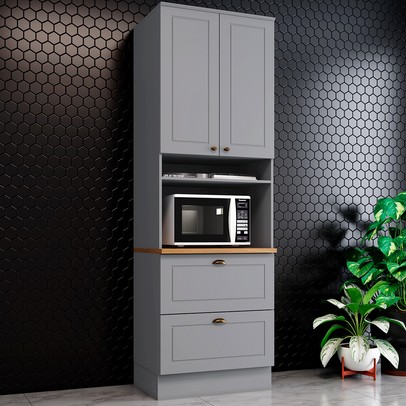 Torre Quente Americana 2 Portas 2 Gavetas 100% Mdf C350 Cinza/Nature - Henn