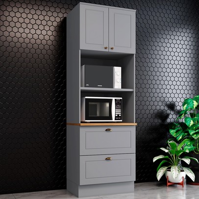 Torre Quente Americana 2 Portas 2 Gavetas 100% Mdf C351 Cinza/Nature - Henn