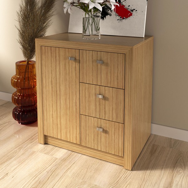 Armário para Escritório Baixo 1 Porta 3 Gavetas Me4111 Amendoa - Tecno Mobili