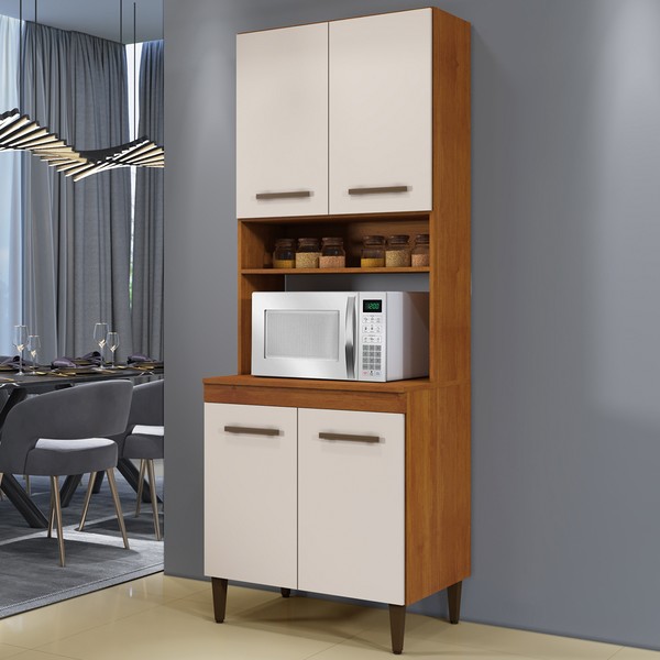 Paneleiro Atenas 4 Portas 2 Prateleiras Nature/Off White - Kaiki Móveis