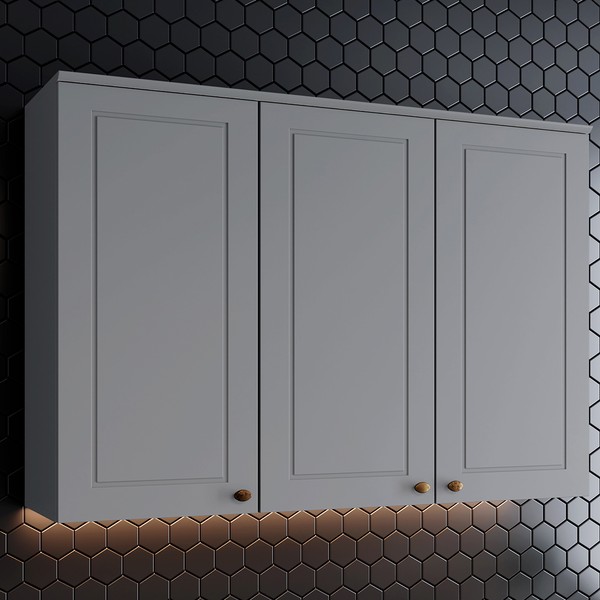 Armário Aéreo Cozinha 120 Cm Americana 3 Portas 100% Mdf Cinza C352 - Henn