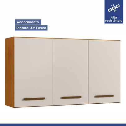 Armário Aéreo Cozinha Etios 3 Portas Nature/Off White - Kaiki Móveis