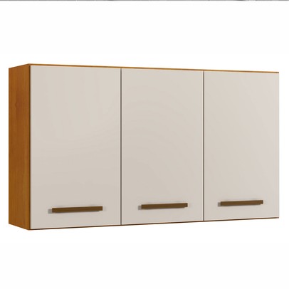 Armário Aéreo Cozinha Etios 3 Portas Nature/Off White - Kaiki Móveis