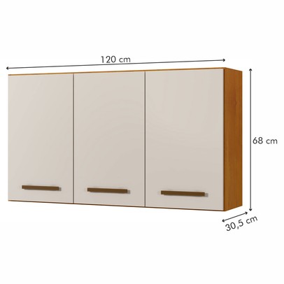 Armário Aéreo Cozinha Etios 3 Portas Nature/Off White - Kaiki Móveis