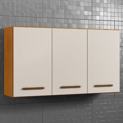 Armário Aéreo Cozinha Etios 3 Portas Nature/Off White - Kaiki Móveis